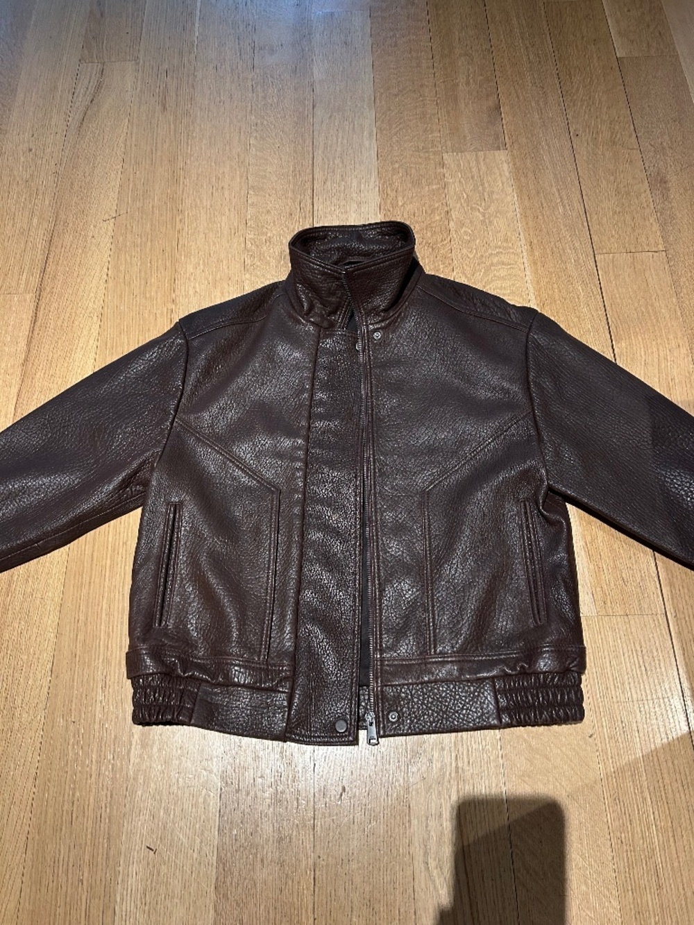 Reiss Kiara Leather Bomber jacket Size 2 Burgundy